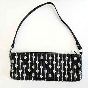 Vintage Christiana Y2K Floral Beaded Baguette Faux Leather Shoulder Bag Purse